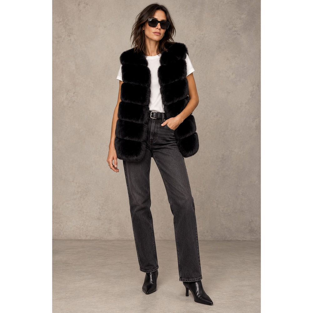 Anthropologie x Apparis L Mink Maya Faux Fur Vest $395 Long Coat Black NEW! - Picture 4 of 11